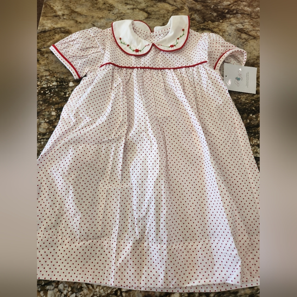 Charming Polka Dot Dress with Red Accents